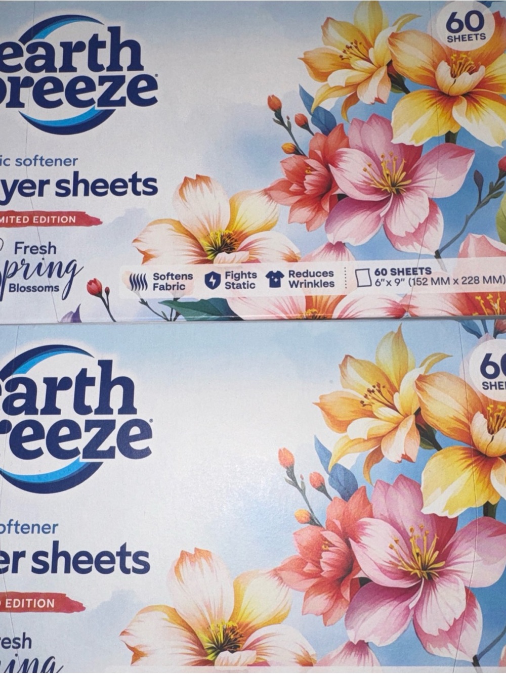 Earth Breeze Spring Blossoms Dryer Sheets -  6 boxes + free tote